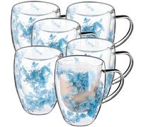 KADAX Bicchieri da caffè a doppia parete, 350 ml, set da 6 pezzi, per tè e caffè, in vetro borosilicato, tazza da caffè con fiori secchi, tazza da tè (blu)