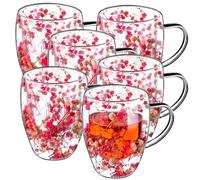 KADAX Bicchieri da caffè a doppia parete, 350 ml, set da 6 pezzi, per tè e caffè, in vetro borosilicato, tazza da caffè con fiori secchi, tazza da tè (rosa)