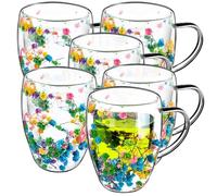 KADAX Bicchieri da caffè a doppia parete, 350 ml, set da 6 pezzi, per tè e caffè, in vetro borosilicato, tazza da caffè con fiori secchi, tazza da tè (colorata)