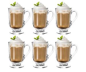 KADAX Bicchieri da Caffè in Vetro Trasparente, Tazze Eleganti con Manico e Piede per Cioccolata Calda, Cappuccino e Irish Coffee (Set di 6, 300 ml)