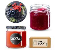 KADAX Bicchieri da conserve da 200 ml, set da 10 pezzi, bicchieri da dessert fi66 - vasetti per marmellata con coperchio Twist-Off ermetici e lavabili in lavastoviglie, vetro spesso