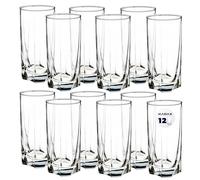 KADAX Bicchieri in vetro di alta qualità, set da 12, bicchieri per acqua, succhi a pareti spesse, bicchieri scanalati per acqua, bevande, succhi di frutta, feste (set da 12 pezzi, 380 ml di altezza)