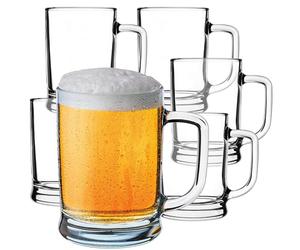 KADAX Boccale da birra 0,5 litri, set da 6 bicchieri da birra con manico, grande boccale da birra in vetro a pareti spesse, design classico, brocca in vetro per birra
