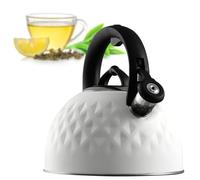 KADAX Bollitore in acciaio inox, bollitore smaltato con manico, bollitore per tè, bollitore retrò per tutti i tipi di fornelli, bollitore per tè, bollitore a fischio, bollitore a pipa (bianco 2,5 L)