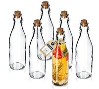 KADAX Bottiglia universale sughero, 6 posti, bottiglia di vetro trasparente con tappo di sughero, caraffa ad olio, contenitore di vetro, bottiglia d'olio, (225 ml, 6 pezzi)
