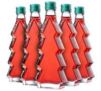 KADAX Bottiglie di vetro a forma di albero di Natale, 200 ml, 5 pezzi, bottiglie di Natale con tappo a vite, bottiglie di liquore per Natale, bottiglie vuote da riempire (verde)
