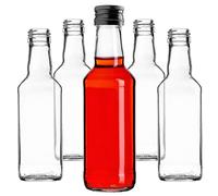 KADAX Bottiglie di Vetro da 200 ml - Set 10 Pezzi per Liquori e Succo con Tappo a Vite (Nero)