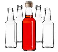 KADAX Bottiglie di vetro da riempire, 200ml, 100 pezzi, bottiglie vuote per liquori con tappo a vite, bottiglie per succo, bottiglie per liquore, bottiglie per grappe (Oro)