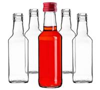 KADAX Bottiglie di vetro da riempire, 200ml, 50 pezzi, bottiglie vuote per liquori con tappo a vite, bottiglie per succo, bottiglie per liquori, grappe (Rosso)