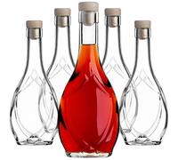 KADAX Bottiglie vuote di vetro da 250 ml, 5 pezzi, bottiglia di liquore con tappo, per liquore, vino e grappa, decorative