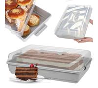 KADAX Box Torta cochio, 44 x 30 x 12,5 cm, Contenitore Torta di plastica, Scatola di Trasporto con Manico, Forma della scatolamuffin Torta, Rettangolare, Scatola Alimentare (Grigio)