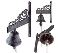 KADAX Campana da Giardino in Ghisa Con Cordoncino - Decorazione da Parete in Stile Rustico per Porta Esterna, Campanello Montato a Parete (Marrone)