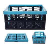 KADAX Cassetta Pieghevole in Plastica Con Manici, 47 x 34 x 21,5 cm, Cestino per Studio (Nero/Blu)