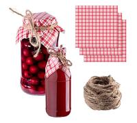 KADAX Centrini Decorativi per Barattoli di Marmellata con Cordoncino di Iuta - Motivo a Quadri Rossi, 50 Pezzi