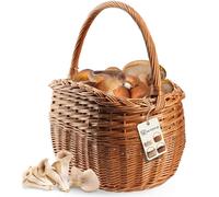 KADAX Cesto in vimini per funghi, cestino ovale per la spesa, robusto cestino da picnic con manico, cestino per bottiglie, cestino per il giardino, cestino da trasporto (marrone, 41 x 25 x 44 cm)