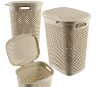 KADAX Cesto per la biancheria, in plastica, traspirante, con coperchio (beige)