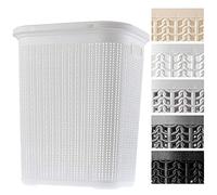 KADAX Cesto portabiancheria da 50 l, multifunzionale con coperchio, leggero cesto portabiancheria in plastica, per bagno, vestiti sporchi, giocattoli, scatola per la biancheria (bianco)