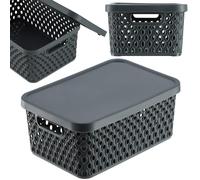 KADAX - Cesto portaoggetti, cestino con coperchio, scatola portaoggetti, cestino portaoggetti in plastica, moderno cestino da scaffale, contenitore con fori di ventilazione (4,5L, Grigio)