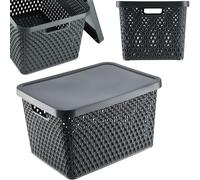 KADAX Cesto portaoggetti con coperchio, contenitore in plastica, contenitore con fori di ventilazione (18 l, grigio)