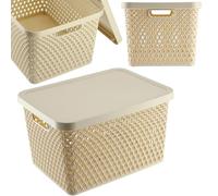 KADAX Cesto portaoggetti con coperchio, contenitore in plastica, contenitore con fori di ventilazione (18 l, beige)