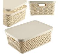 KADAX Cesto portaoggetti con coperchio, contenitore in plastica, contenitore con fori di ventilazione (12 l, beige)