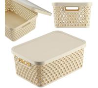 KADAX Cesto portaoggetti con coperchio, contenitore in plastica, contenitore con fori di ventilazione (4,5 l, beige)