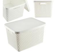 KADAX Cesto portaoggetti con coperchio, contenitore in plastica, contenitore con fori di ventilazione (18 l, bianco)