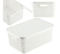 KADAX Cesto portaoggetti con coperchio, scatola portaoggetti in plastica, contenitore moderno con fori di ventilazione (4,5 l, bianco)