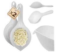 KADAX Colino da cucina 32,5 x 14,5 cm, 2 pezzi, colino in plastica senza BPA, colino per pasta, scolapasta in plastica, colino per bucato, cucchiaio di schiuma (bianco)