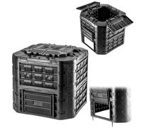 KADAX Compostiera modulare per rifiuti da giardino, compostiera da giardino in plastica, bidone di compostaggio con ventilazione e irrigazione, contenitore per compost, compostiera rapida (nero 950 L)