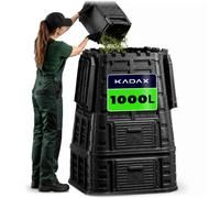 KADAX Compost, Sistema di compostaggio Nero, composti di plastica, Compost Termico Resistente al Tempo con Coperchio Pieghevole (1000L)