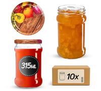 KADAX confezione da 10 piccoli barattoli per conserve 315 ml, fi66, vasetti per miele, vasetti per marmellate con coperchio, vasetti ermetici, barattoli rotondi, vasetti per confetture, vasetti per mi