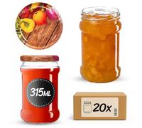 KADAX confezione da 20 piccoli barattoli per conserve 315 ml, fi66, barattoli per miele, vasetti per marmellata con coperchio, vasetti ermetici, vasetti rotondi, vasetti per confetture, vasetti per mi