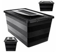 KADAX Contenitore con coperchio, scatola per giocattoli, robusto contenitore in plastica, contenitore con chiusura a scatto, contenitore di stoccaggio (nero, 55 l)