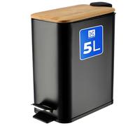 KADAX Contenitore di rifiuti acciaio rivestito in polvere, secchio con secchio e pedale, secchio di scarto con abbassamento automatico, (5L, nero, rettangolare)