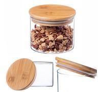 KADAX Contenitore in vetro con coperchio in bambù, lavabile in lavastoviglie, contenitore ermetico per spaghetti, farina, cereali o caffè (rotondo 550 ml)