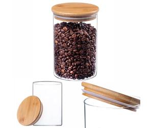 KADAX Contenitore in vetro con coperchio in bambù, lavabile in lavastoviglie, contenitore ermetico per spaghetti, farina, cereali o caffè (rotondo 1040 ml)