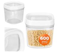 KADAX Contenitore per alimenti, scatola di conservazione trasparente in plastica, barattolo ermetico con coperchio, contenitori per versare farina, cereali, zucchero e pasta (600 ml, bianco)