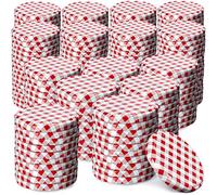 KADAX Coperchio a vite fi82 mm x 200 pz, set di coperchi twist-off in metallo, coperchi di ricambio per barattoli da conserva, con 6 denti di chiusura per vasetti e barattoli (rosso a quadretti)