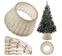 KADAX Copertura per base dell'albero di Natale Ø 46,5 cm in bianco - Gonna per albero fatta a mano in vimini naturale intrecciato, anello decorativo per albero di Natale e coprivaso per contenitori di