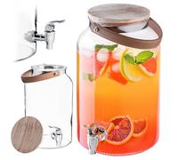 KADAX Dispenser di bevande da 5,6 litri, dispenser di limonate con rubinetto e coperchio, grande dispenser di acqua in vetro, dispenser di succo, contenitore per bevande, contenitore in vetro