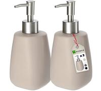 KADAX Dispenser di Sapone Liquido 400 ml, Dosasapone in Ceramica, Portasapone per Detersivo Piatti, Accessori per Bagno e Cucina (Set di 2, Beige)