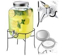 KADAX Distributore di bevande 4L con supporto, dispenser di succo in vetro, erogatore di acqua con rubinetto e coperchio, distributore di limonata, dispenser per bevande fredde (modello 3)