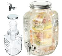 KADAX Distributore di bevande da 4 l, in vetro con inserto, erogatore di acqua con rubinetto e coperchio, distributore di succo, bibite per bevande fredde (modello 1)