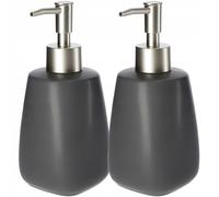 KADAX Dispenser di Sapone Liquido 400 ml, Dosasapone in Ceramica, Portasapone per Detersivo Piatti, Accessori per Bagno e Cucina (Set di 2, Grigio)