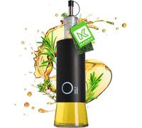 KADAX Donatore condimento liquido, bottiglia di vetro con elementi in acciaio, distributore di vetro per olio, aceto, vinaigrette, contenitore olio, distributore di olio d'oliva (olio, nero)