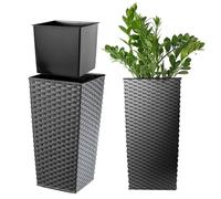KADAX Elegante Vaso Alto per Piante da Interno ed Esterno Decorativo, Grande Fioriera in Plastica per Giardino e Balcone (Grafite, Rattan, 36 cm)