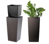KADAX Elegante Vaso Alto per Piante da Interno ed Esterno Decorativo, Grande Fioriera in Plastica per Giardino e Balcone (Marrone, Rattan, 46.5 cm)