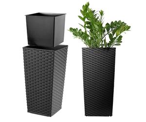 KADAX Elegante Vaso Alto per Piante da Interno ed Esterno Decorativo, Grande Fioriera in Plastica per Giardino e Balcone (Nero, Rattan, 46.5 cm)