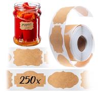 KADAX Etichette in carta kraft autoadesive, 250 pezzi, etichette adesive per scrivere bicchieri, adesivi per barattoli di marmellata, barattoli di spezie e barattoli di conserve